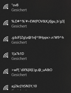 Random SSIDs as seen from a victim Windows 10 client