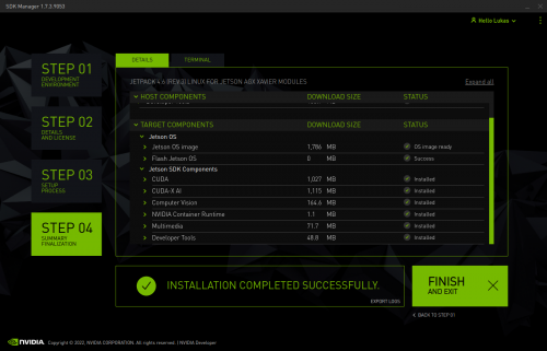 Nvidia SDK Manager Setup Complete