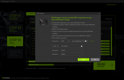 Nvidia SDK Manager Enter user credentials